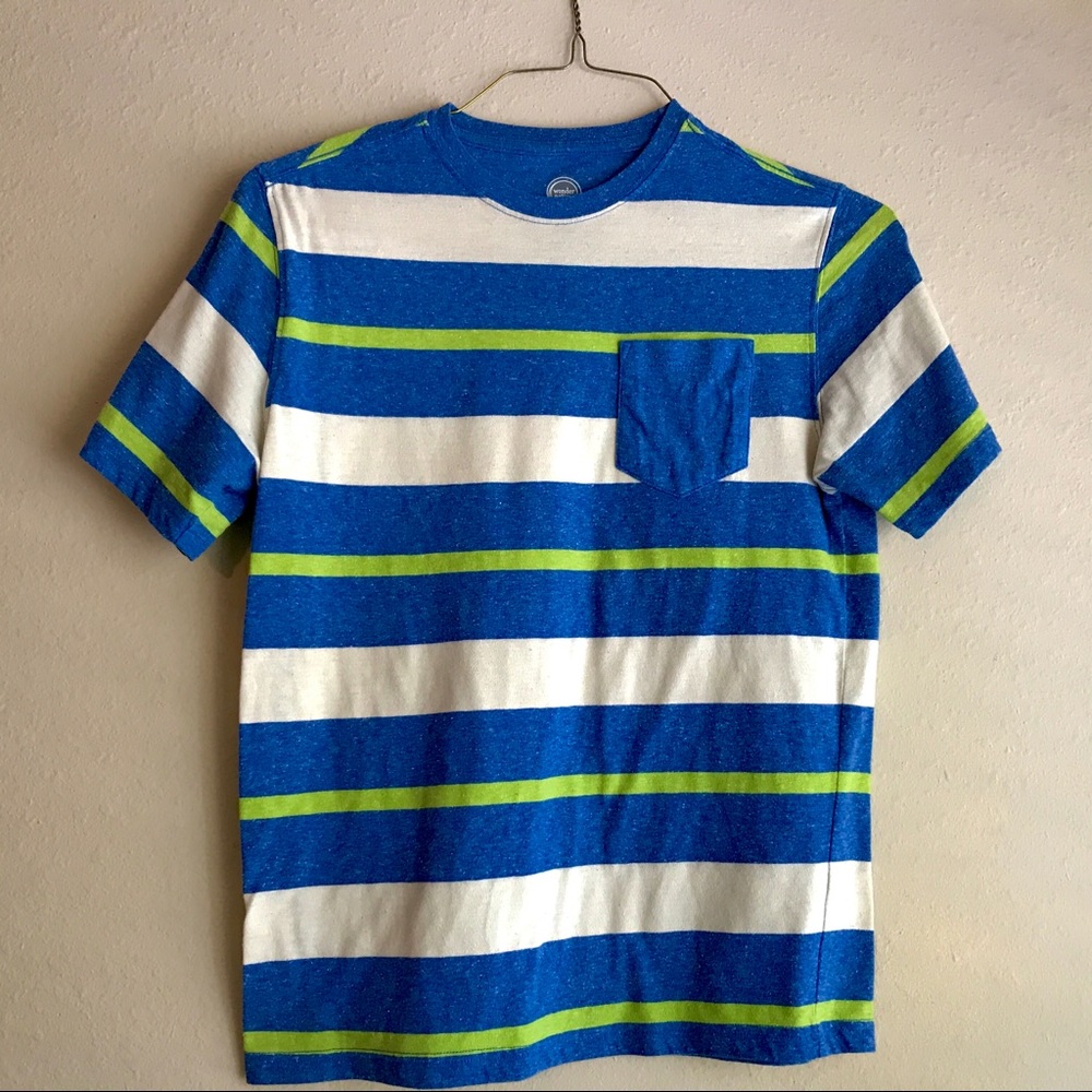 Wonder Nation blue and green, striped pocket T